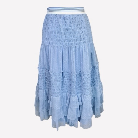 Anthropologie Maeve Blue Swiss Dot Mesh Tulle Tiered Ruffle Midi Skirt Size XL - Picture 3 of 9